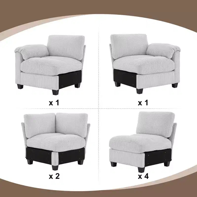 Divano modulare componibile oversize in velluto a coste Hyleory 115, divano a U, grande divano angolare a 8 posti per soggiorno, ufficio, spazi ampi