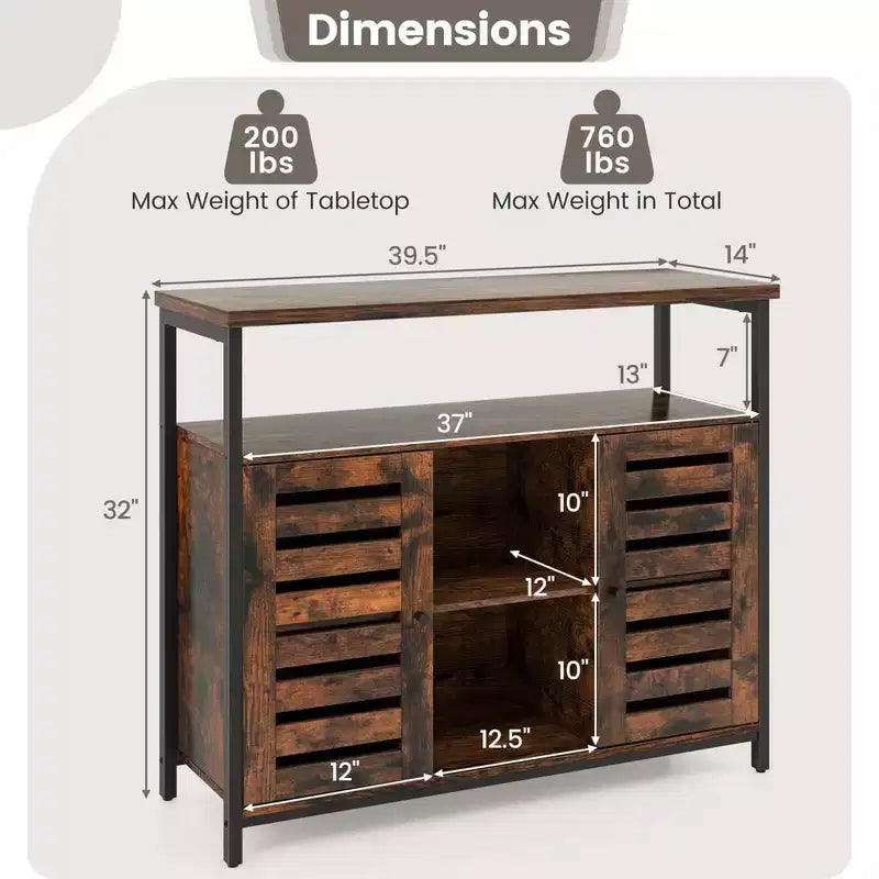 Costway Credenza Industriale da Cucina con Anta a Slatta Push-to-Open