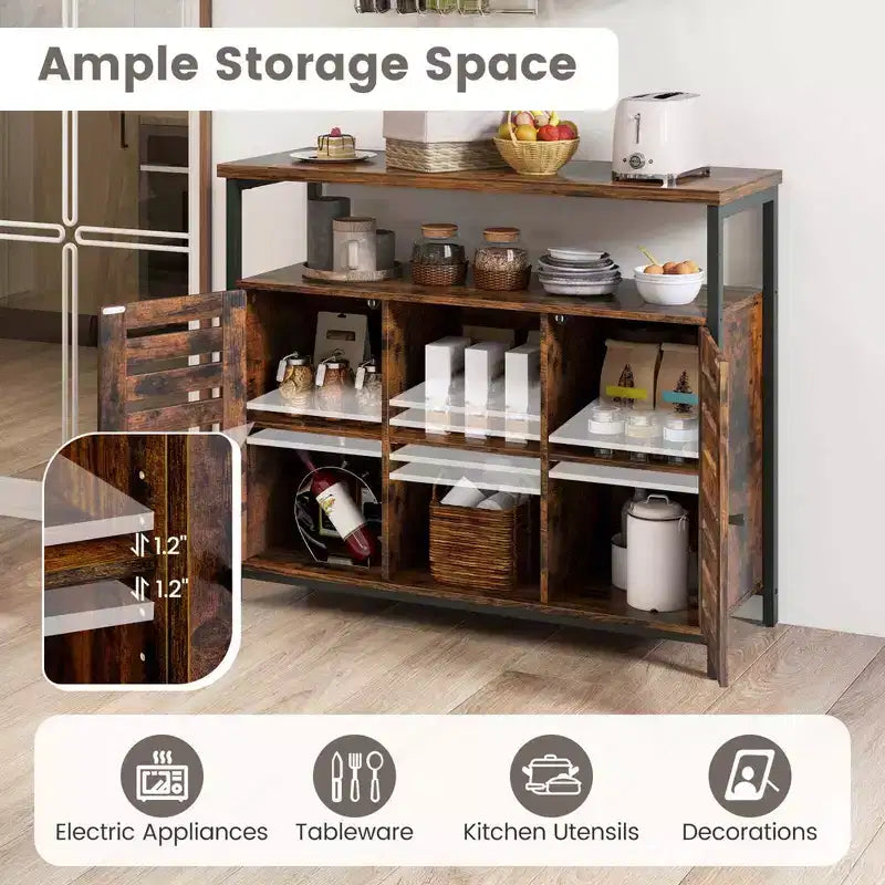 Costway Credenza Industriale da Cucina con Anta a Slatta Push-to-Open