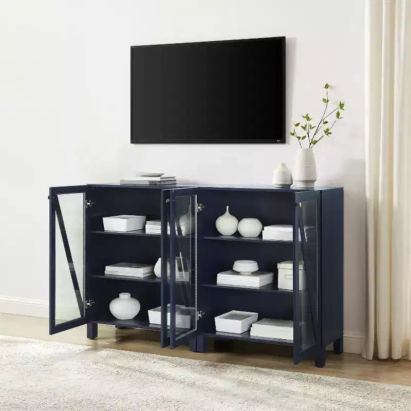 Crosley 60 Cassai Mobile credenza TV 2 pezzi: ante in vetro, ripiani regolabili, gestione cavi