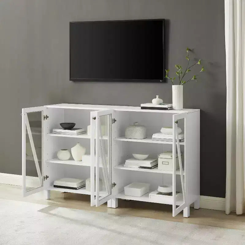 Crosley 60 Cassai Mobile credenza TV 2 pezzi: ante in vetro, ripiani regolabili, gestione cavi