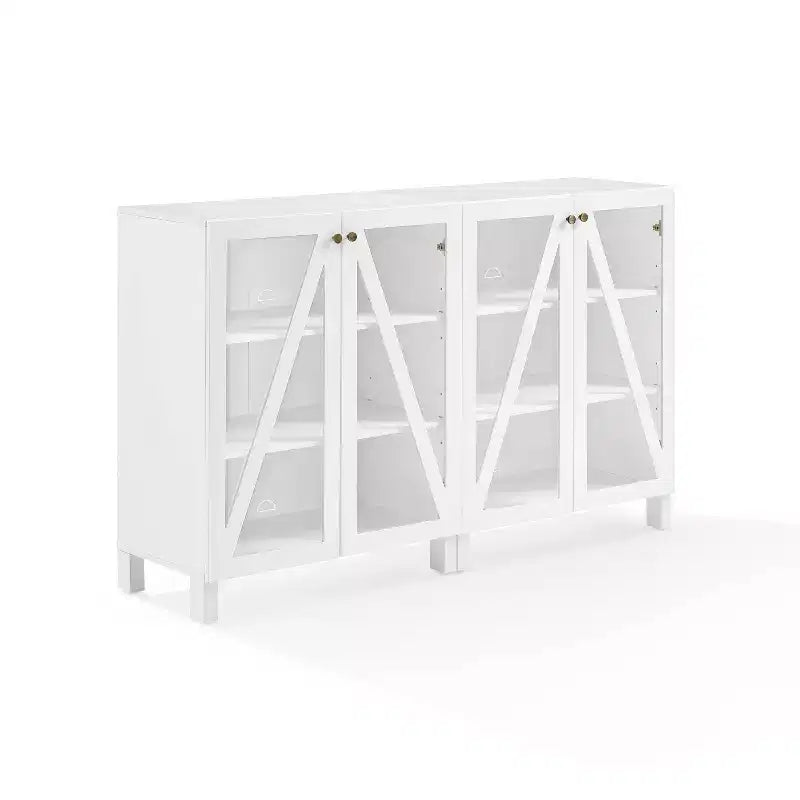 Crosley 60 Cassai 2pc Media Sideboard Cabinet: Glass Doors, Adjustable Shelves, Cable Management
