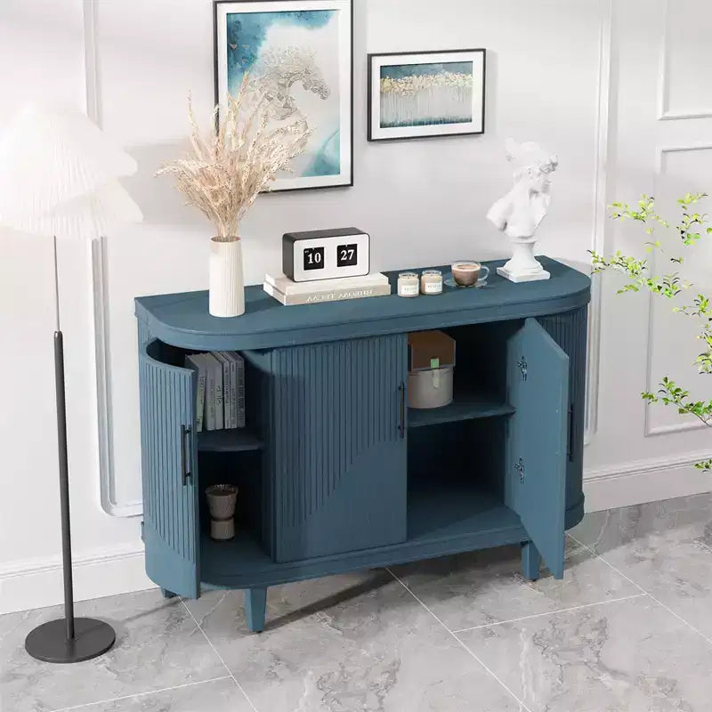 Credenza curva moderna da 120 cm Mobile contenitore decorativo Tavolino consolle in legno Mobile bar con 4 ante e ripiani interni regolabili