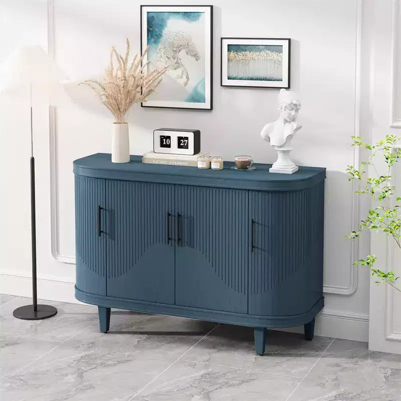 Credenza curva moderna da 120 cm Mobile contenitore decorativo Tavolino consolle in legno Mobile bar con 4 ante e ripiani interni regolabili
