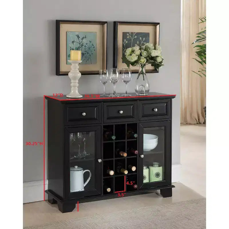 Kings Brand Furniture Madia Credenza con portabottiglie, colore nero