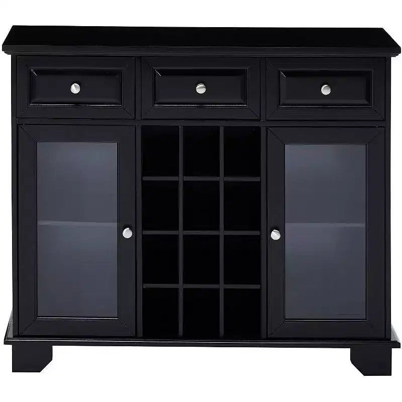 Kings Brand Furniture Madia Credenza con portabottiglie, colore nero