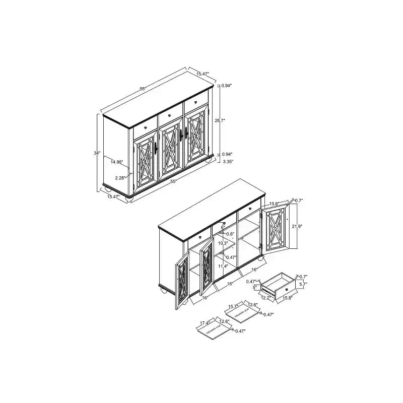 Festivo Mobile Credenza con Cassetti in Stile Vintage