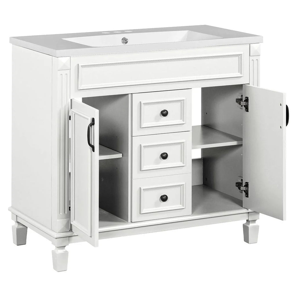 36'' Modern Bathroom Vanity with Top Sink and Mirror Cabinet,2 Doors and 2 Drawers