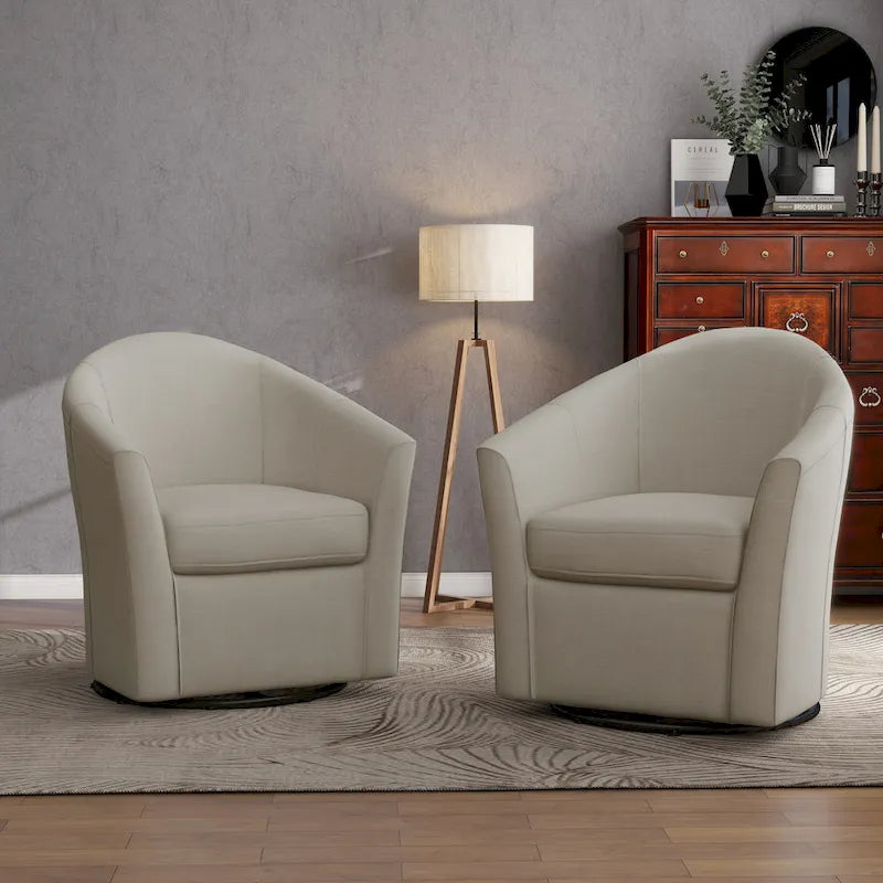 Set of 2 Modern Upholstered Swivel Barrel Chair Living Room Accent Chair