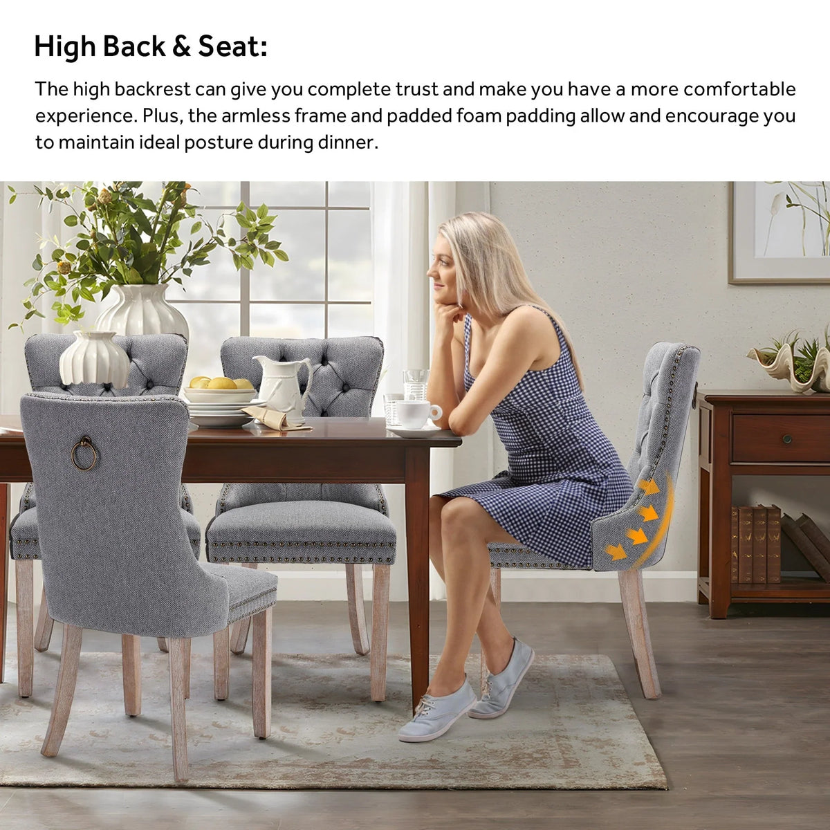 Upholstered Tufted Velvet Dining Chair with Solid Wood Legs Set of 6