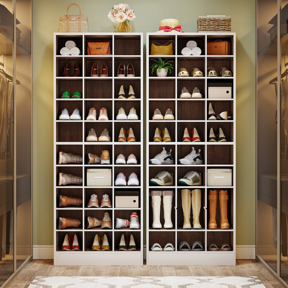 30 Pairs Tall Shoe Cabinet, 10 Tiers White Wooden Shoe Storage Rack for Closet, Entryway - 10-tier