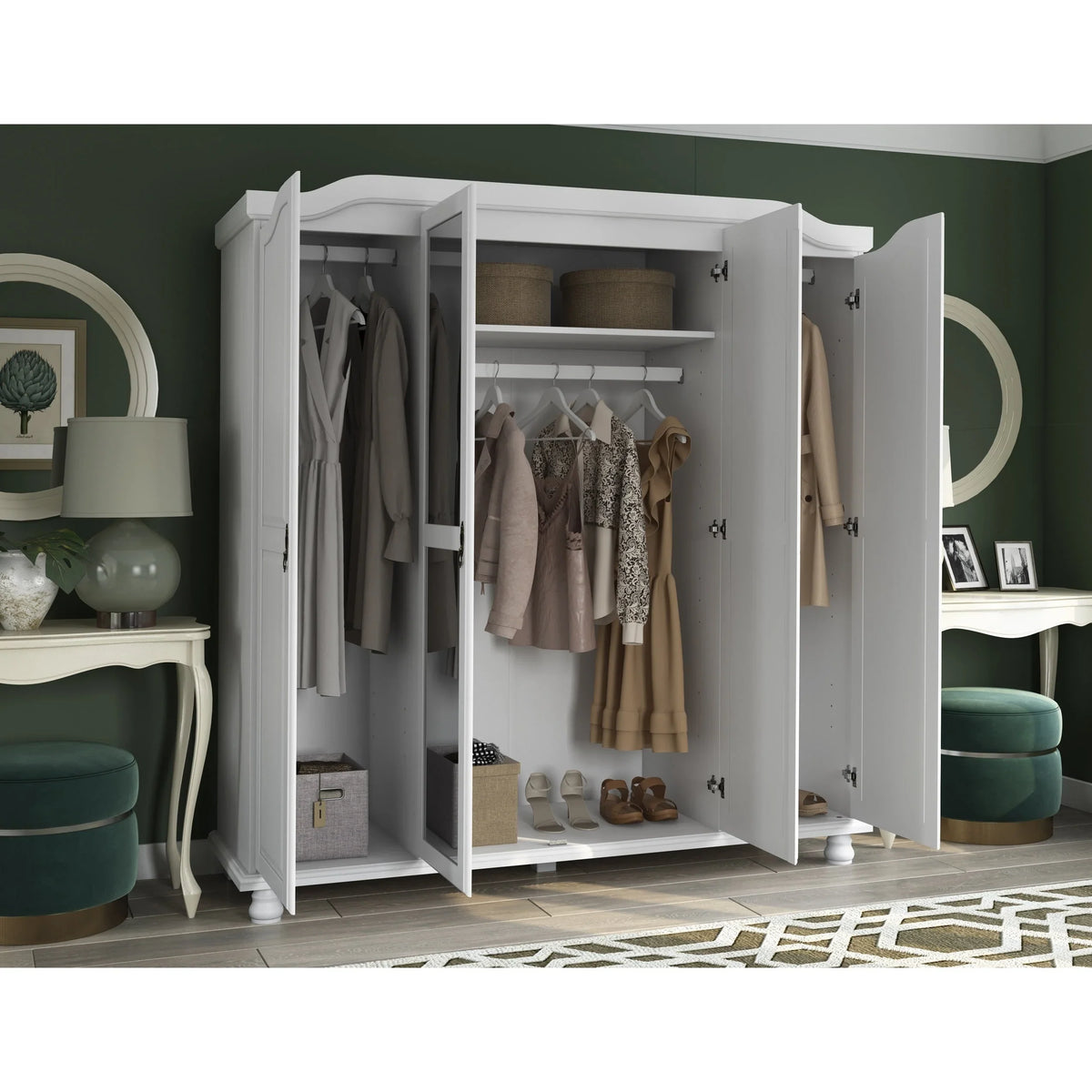 Palace Imports 100% Solid Wood Kyle 4-Door Wardrobe Armoire with Solid Wood or Mirrored Doors