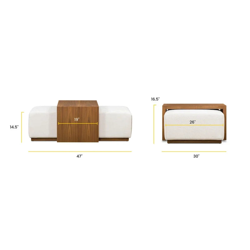 Poly & Bark Jarmo Ottoman with Adjustable Walnut Table - Full Grain Genuine Italian Leather