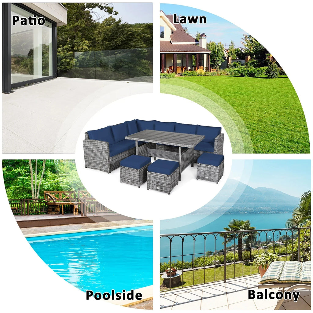 Costway 7 PCS Patio Rattan Dining Set Sectional Sofa Couch Ottoman - See Details