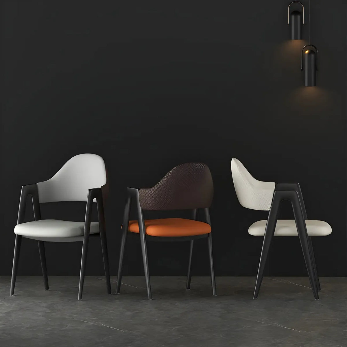 Modern Leather Curved Open Back Arm Dining Chair
