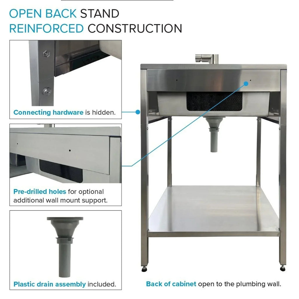 24-in W x 22-in D x 35-in H Stainless Steel Laundry Sink and Wash Stand