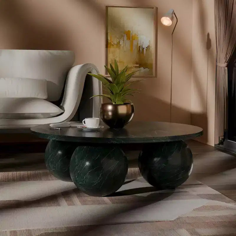 Round Marble Coffee Table with Sphere Legs, Multicolor, Seats 4??