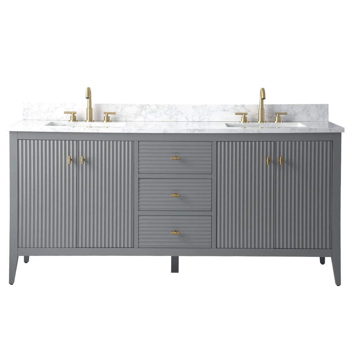 Vanity Art 72 Double Sink Bathroom Vanity Cabinet with Engineered Marble Top