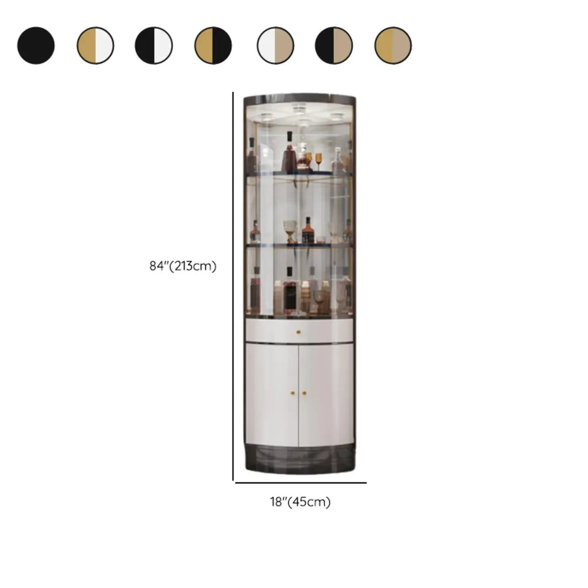 Multiple Levels Glass and Metal Shelf Storage Display Corner Wine Cabinet