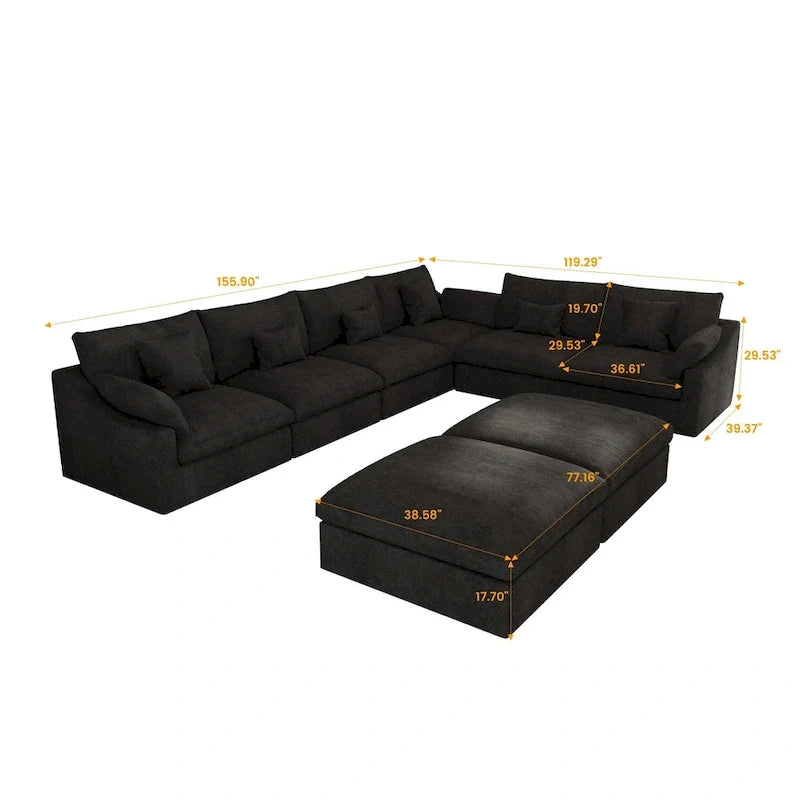 Large Linen Corner Sectional Sofa Couch for Living Room Set
