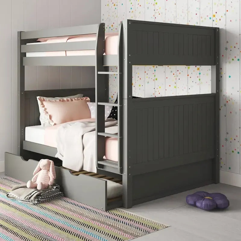 Camaflexi Full over Full Bunk Bed with Twin Trundle - Panel Headboard