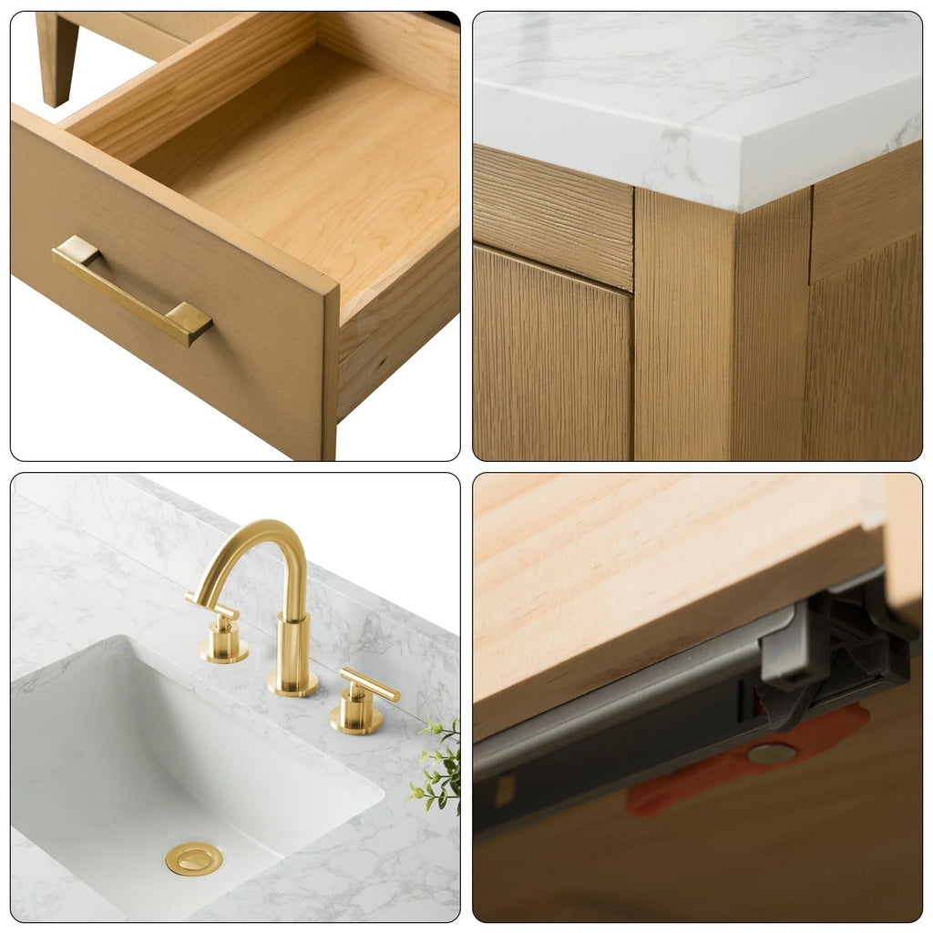 Vanity Art 72 Double Sink Bathroom Vanity Cabinet with Engineered Marble Top