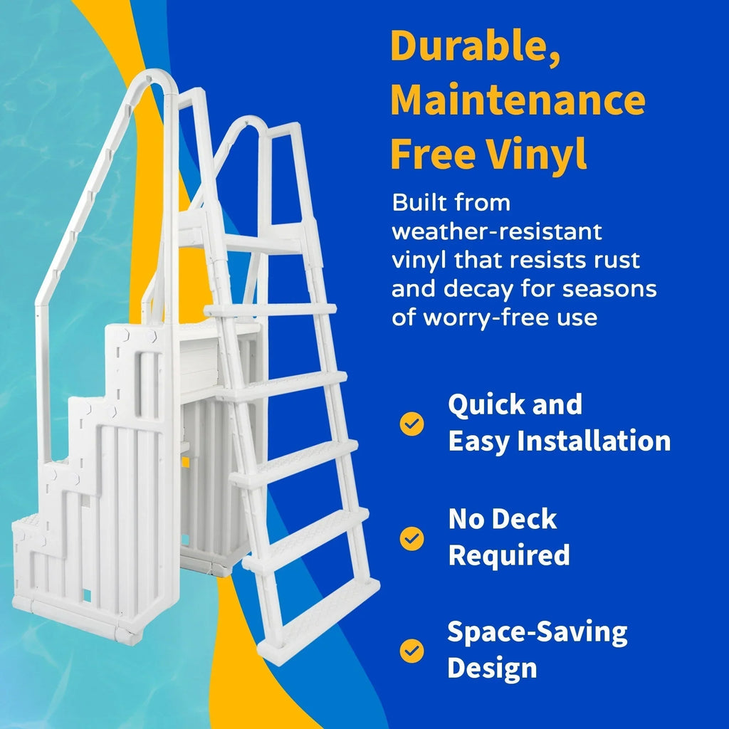 Blue Wave Easy Pool Step With Outside Ladder for Above Ground Pools - 32.5 in. W x 56 in. D x 81 in. H