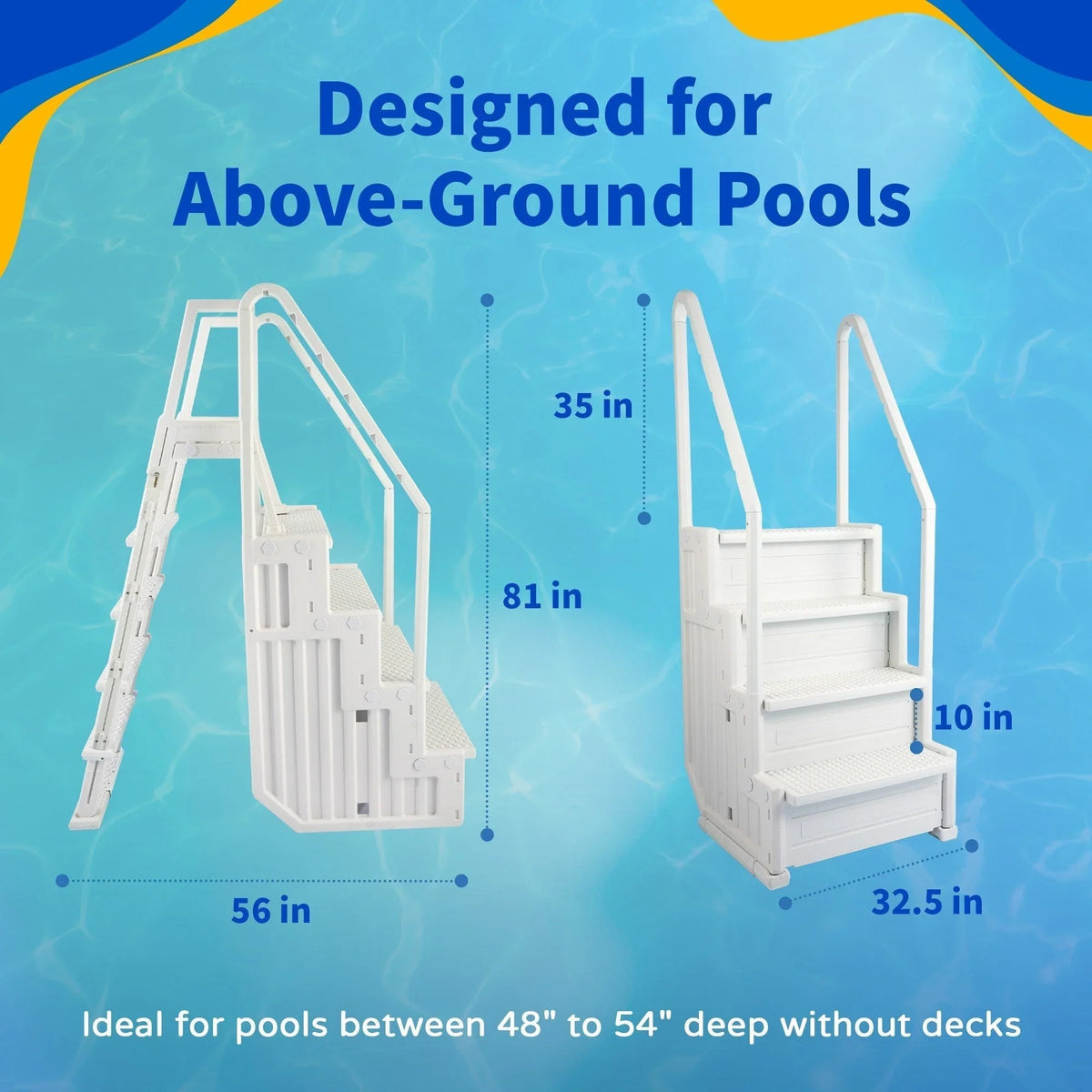 Blue Wave Easy Pool Step With Outside Ladder for Above Ground Pools - 32.5 in. W x 56 in. D x 81 in. H