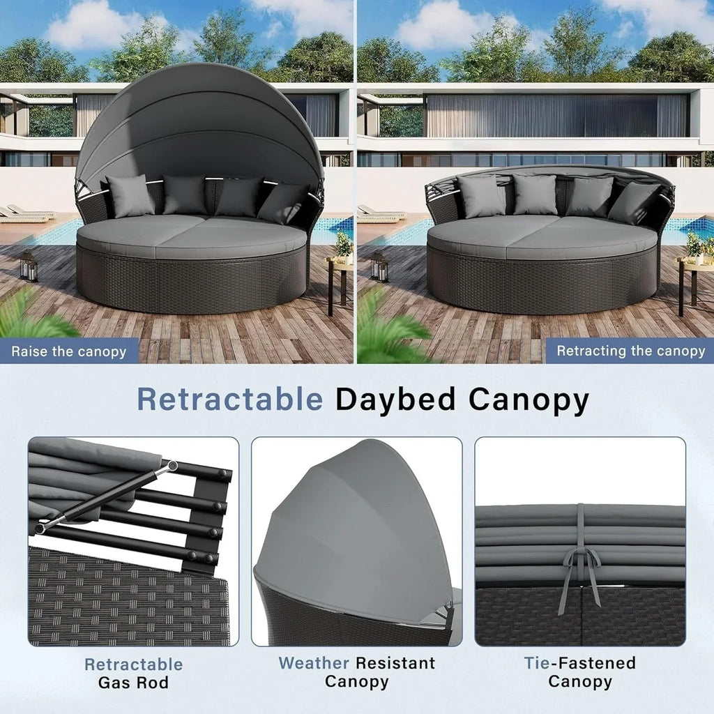 Nuon 4-Piece/5Piece Outdoor Patio Conversation Set Wicker Daybed Set with Canopy by Havenside Home