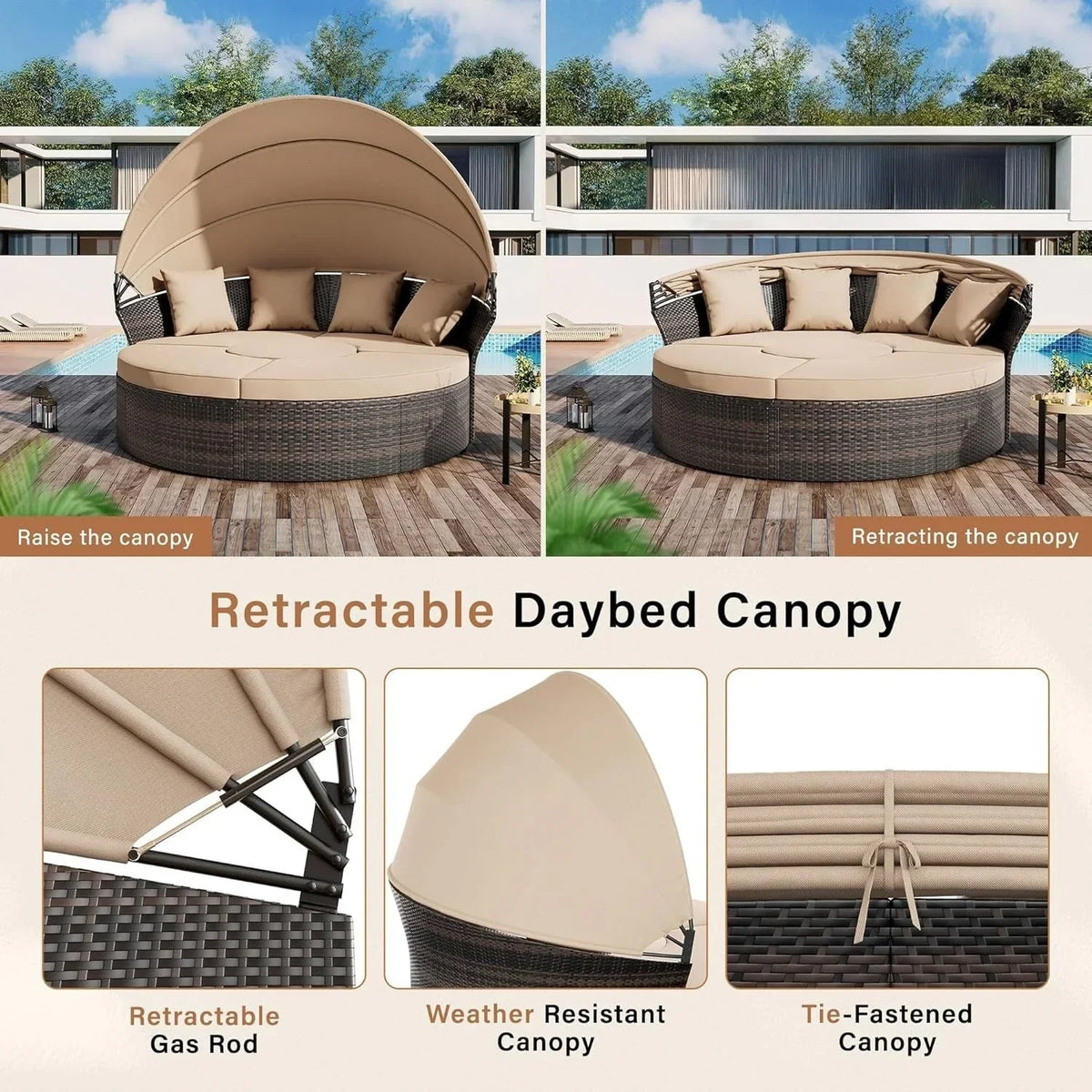Nuon 4-Piece/5Piece Outdoor Patio Conversation Set Wicker Daybed Set with Canopy by Havenside Home