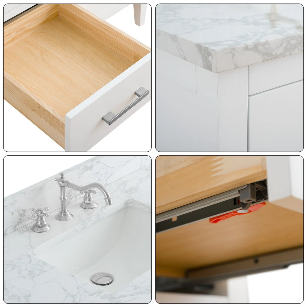Vanity Art 72 Double Sink Bathroom Vanity Cabinet with Engineered Marble Top