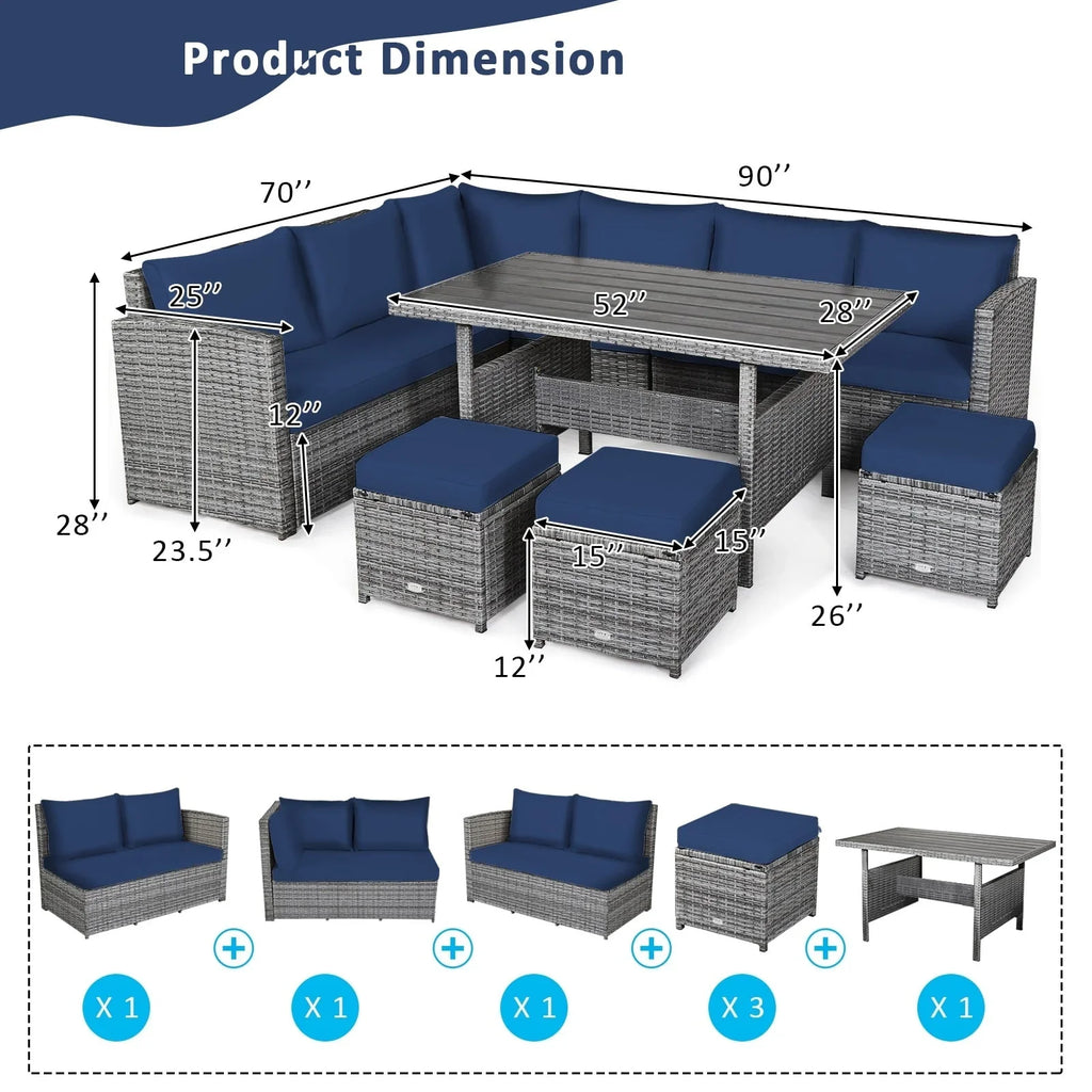 Costway 7 PCS Patio Rattan Dining Set Sectional Sofa Couch Ottoman - See Details