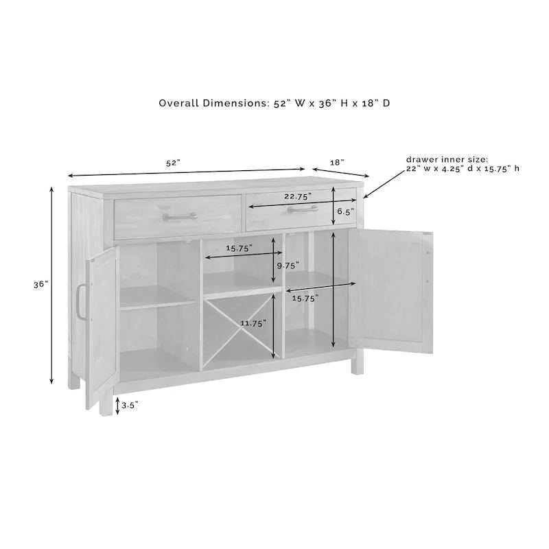 Crosley Roots Natural Finish Buffet - 52  W x 18  D x 36  H