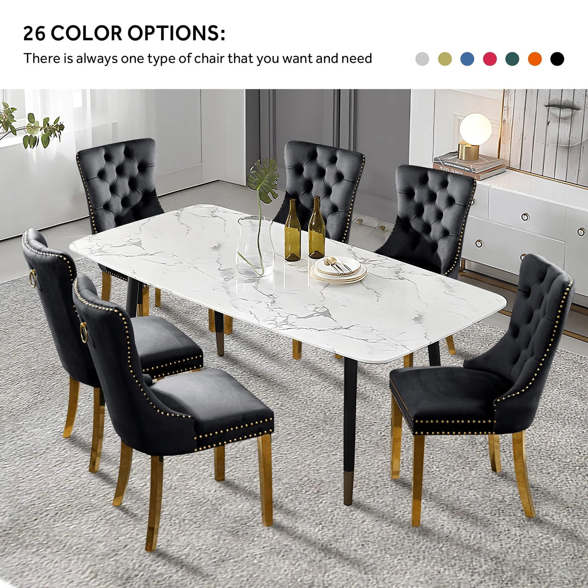 Upholstered Tufted Velvet Dining Chair with Solid Wood Legs Set of 6