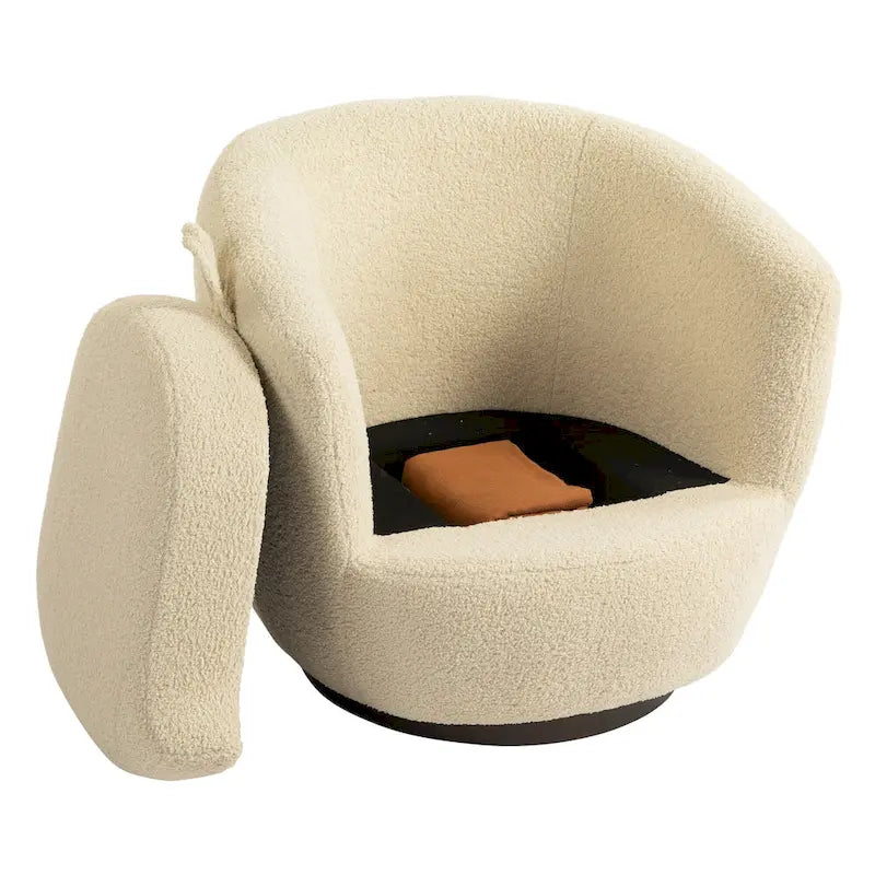 Upholstered Swivel Barrel Armchair with Storage Modern Living Room Side Chair for Bedroom/Office/Reading Spaces